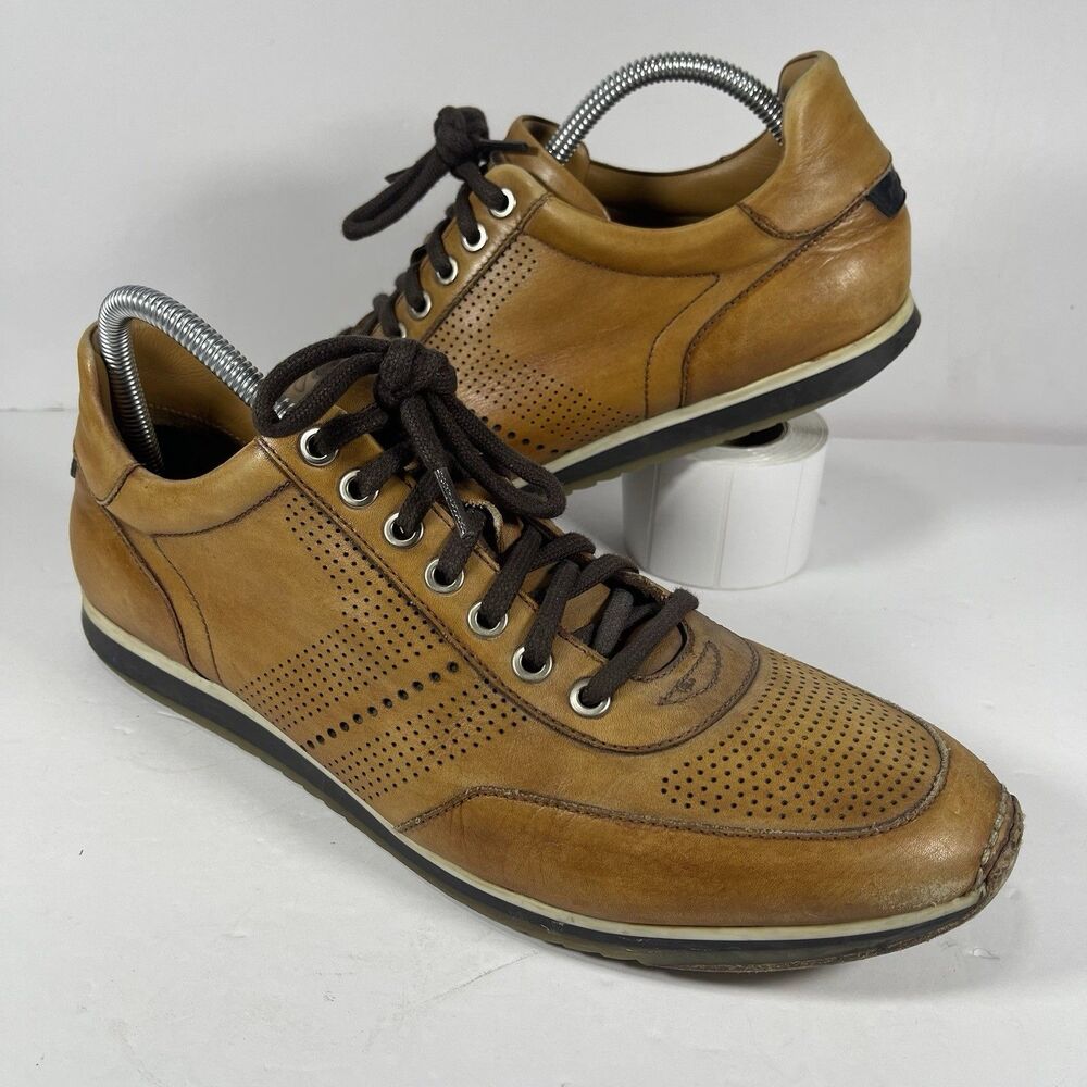 Magnanni Men’s Leather Perforated Sneakers | Size 9 M | Cognac Tan Made In Spain